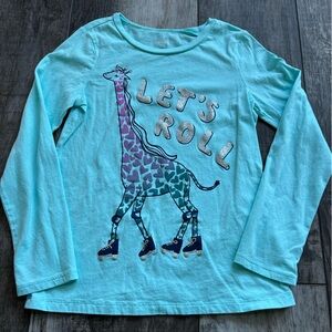 Carter’s Kid size 8 Aqua Roller Slating Giraffe Print Long Sleeve T-Shirt